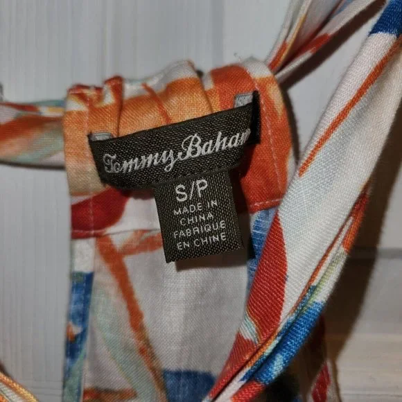 TOMMY BAHAMA Palms of Paradise Birds Floral Linen Halter Dress Size Small $128 - Picture 3 of 5